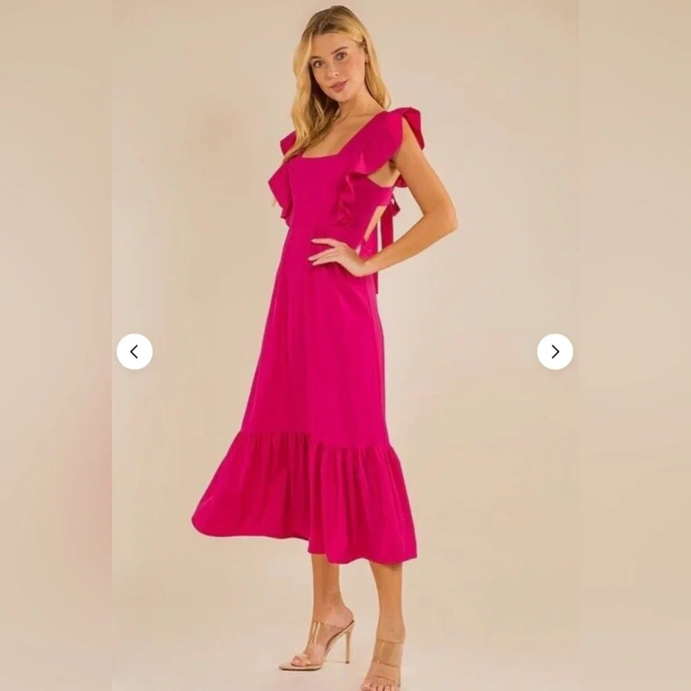 Aqua MIDI Dress Women's Pink Ruffled Pullover Sundress Size Small Back Tie